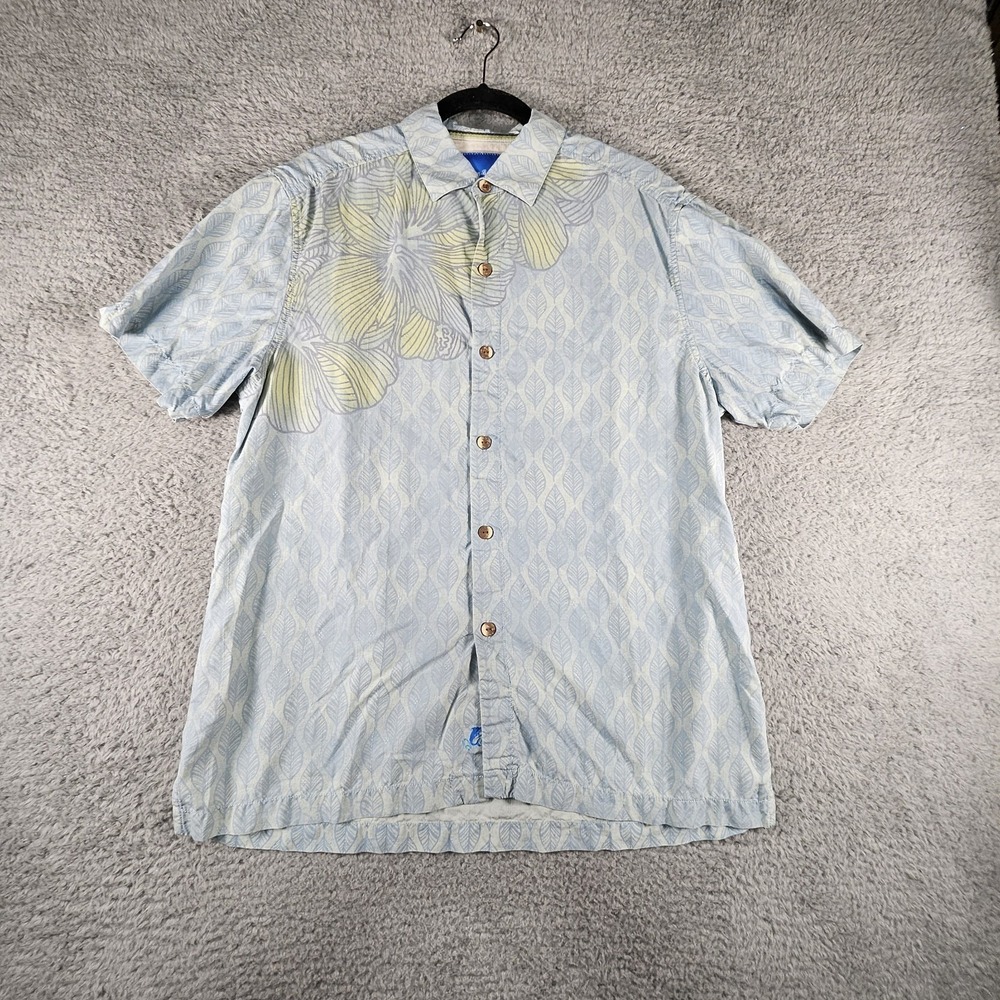 Tommy Bahama Button Up Shirt Men M Silk Floral Hawaiian Tropical Cruise Festival